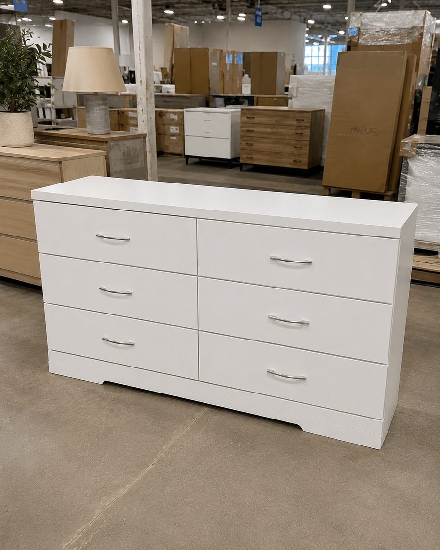  Elegant White 6-Drawer Dresser with Curved Silver Handles thumbnail 2