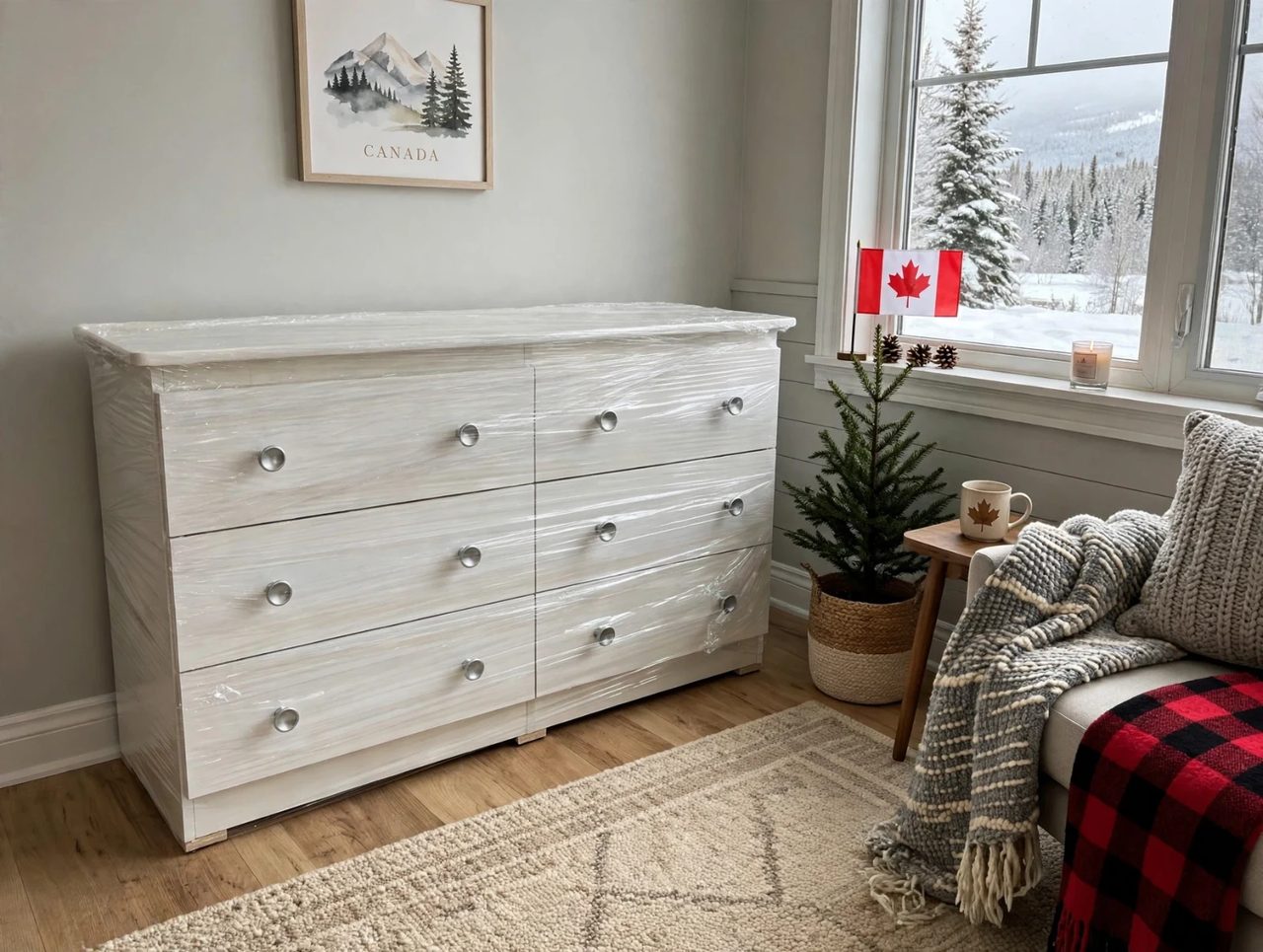  Elegant White 6-Drawer Dresser with Metallic Silver Knobs thumbnail 3
