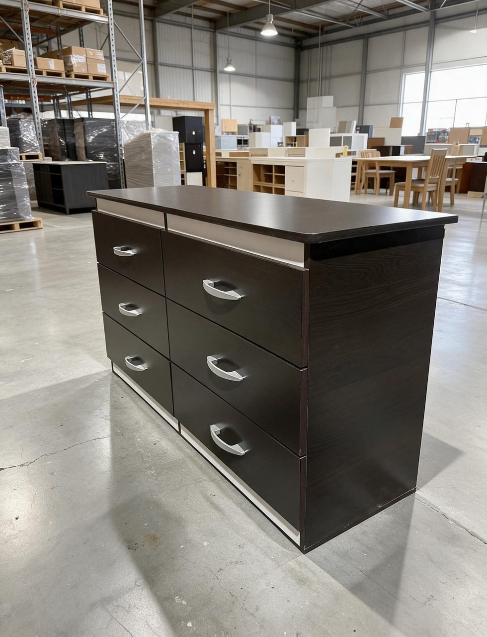 Modern Dark Espresso 6-Drawer Bedroom Dresser with Silver Handles