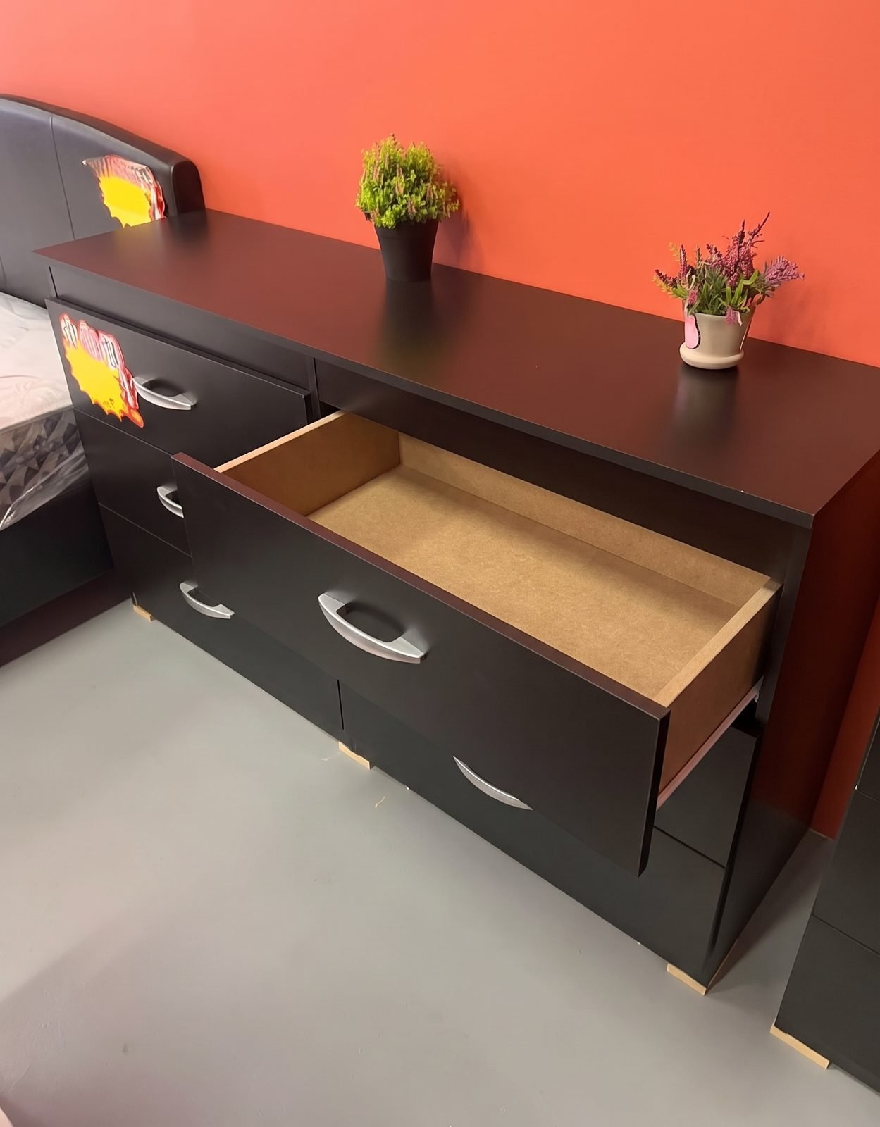 Modern Dark Espresso 6-Drawer Dresser with Silver Handles