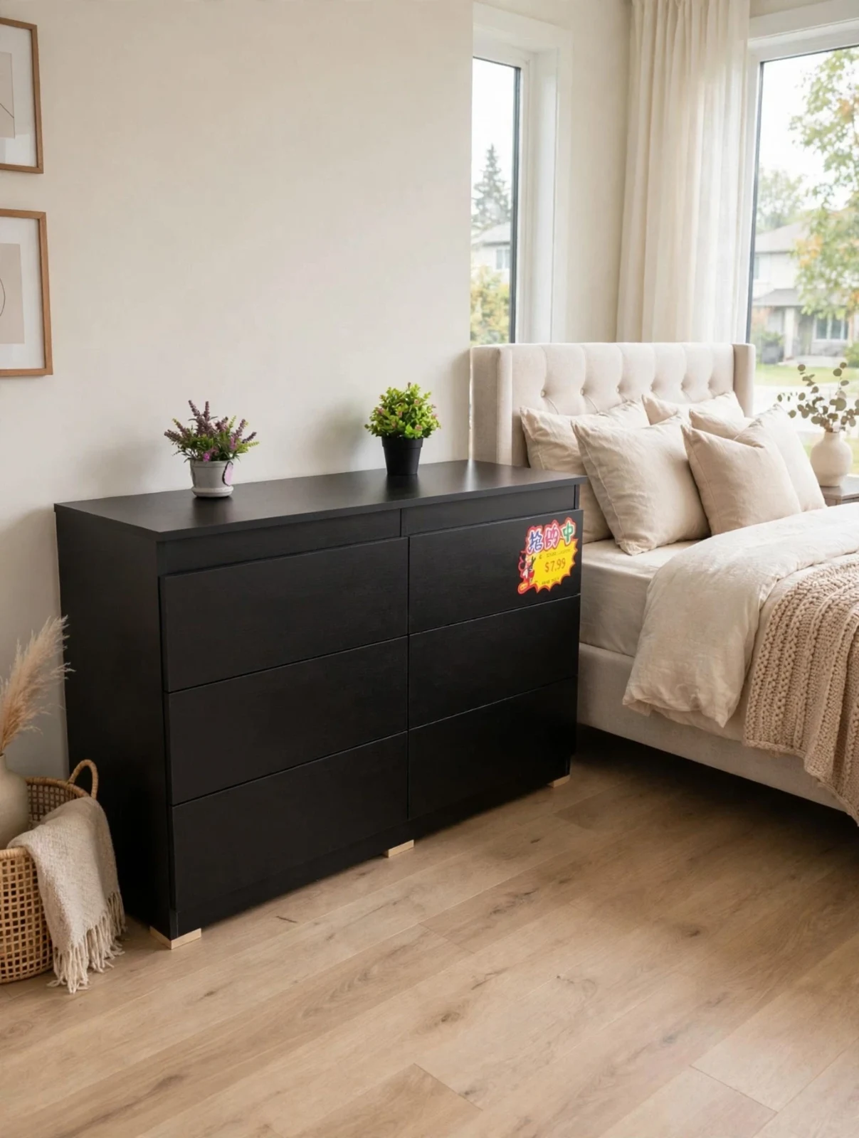 Modern Matte Black 6-Drawer Handleless Dresser thumbnail 2