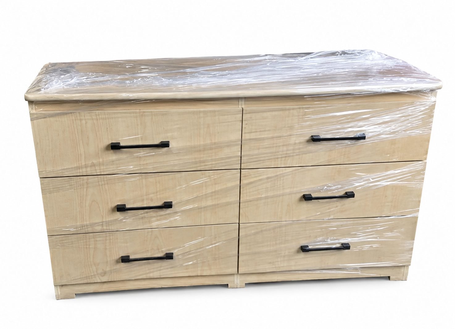 Modern Natural Oak 6-Drawer Dresser with Matte Black Handles