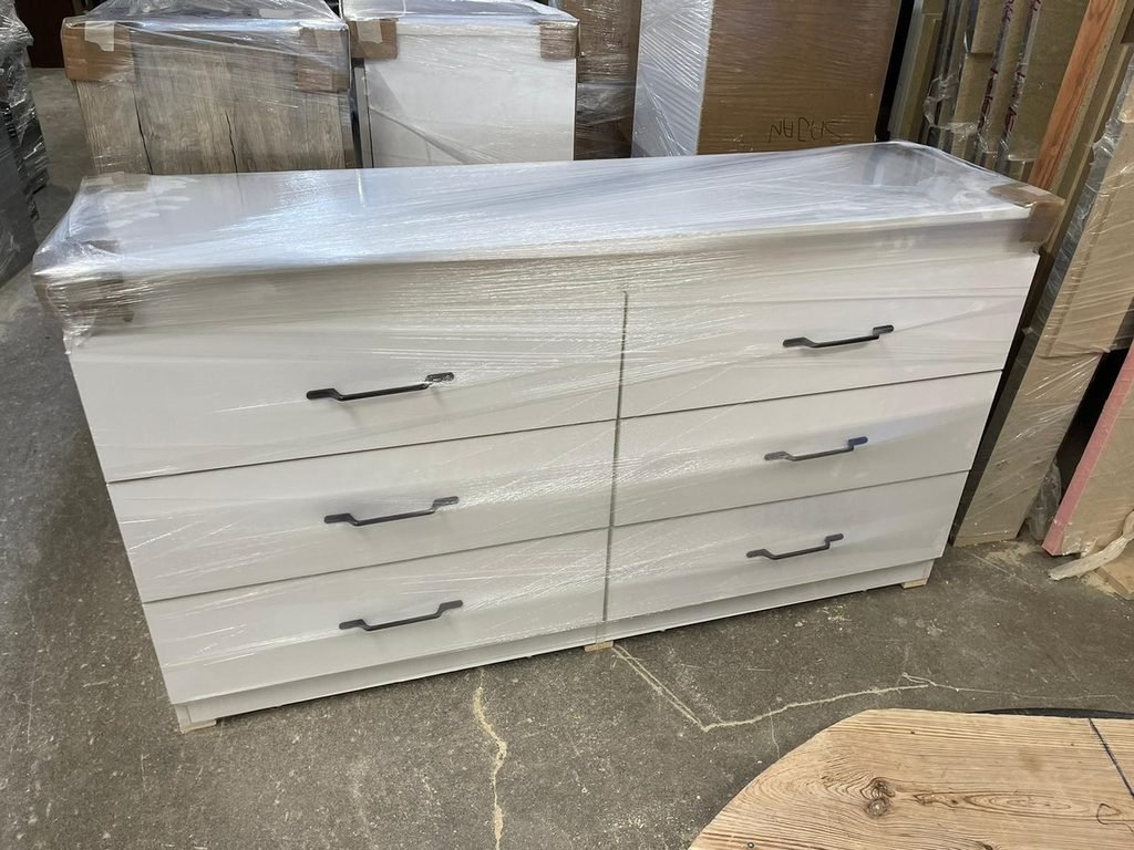 Modern White 6-Drawer Bedroom Dresser with Black Handles