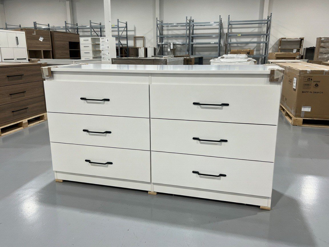  Modern White 6-Drawer Bedroom Dresser with Black Handles thumbnail 3
