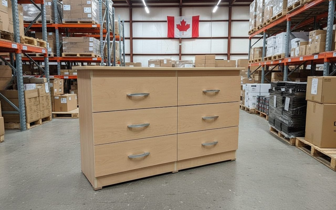 Natural Light Oak 6-Drawer Dresser with Curved Silver Handles