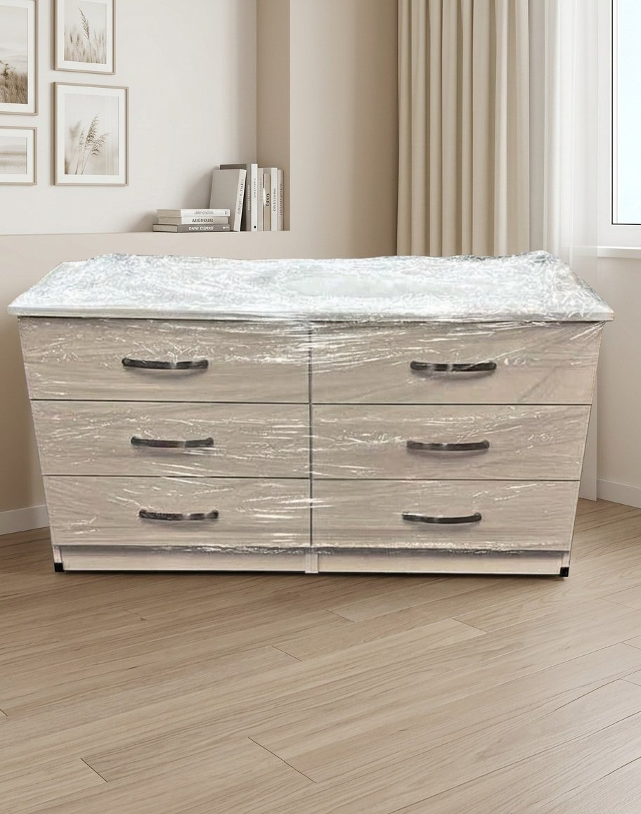 Off-White 6-Drawer Dresser with Sleek Silver Handles thumbnail 2