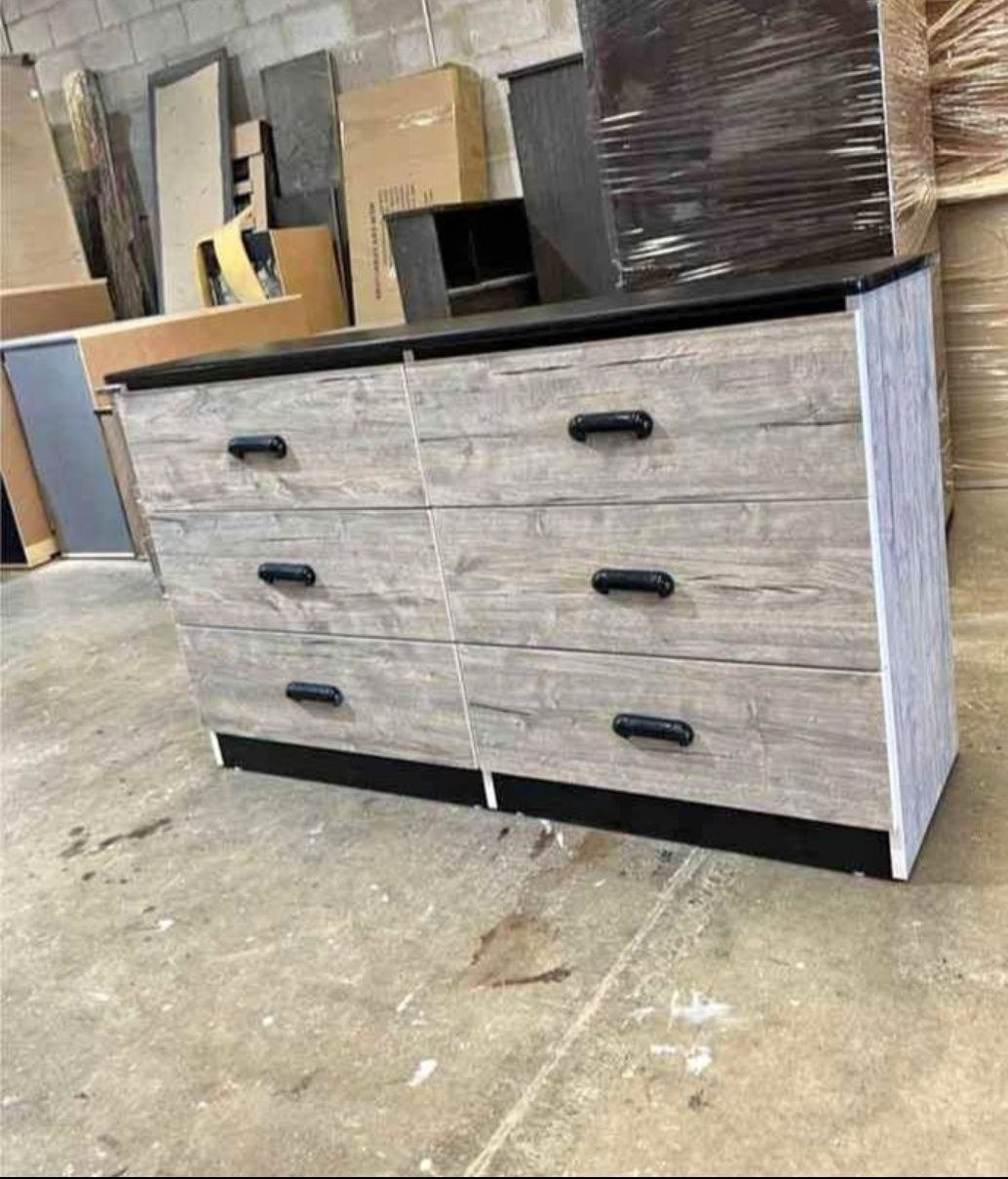  Rustic Grey & Black 6-Drawer Industrial Dresser with Matte Black Handles thumbnail 3
