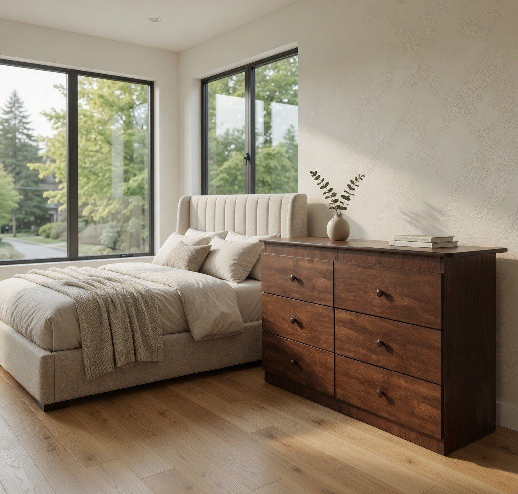 Rustic Espresso Brown 6-Drawer Bedroom Dresser with Wooden Knobs